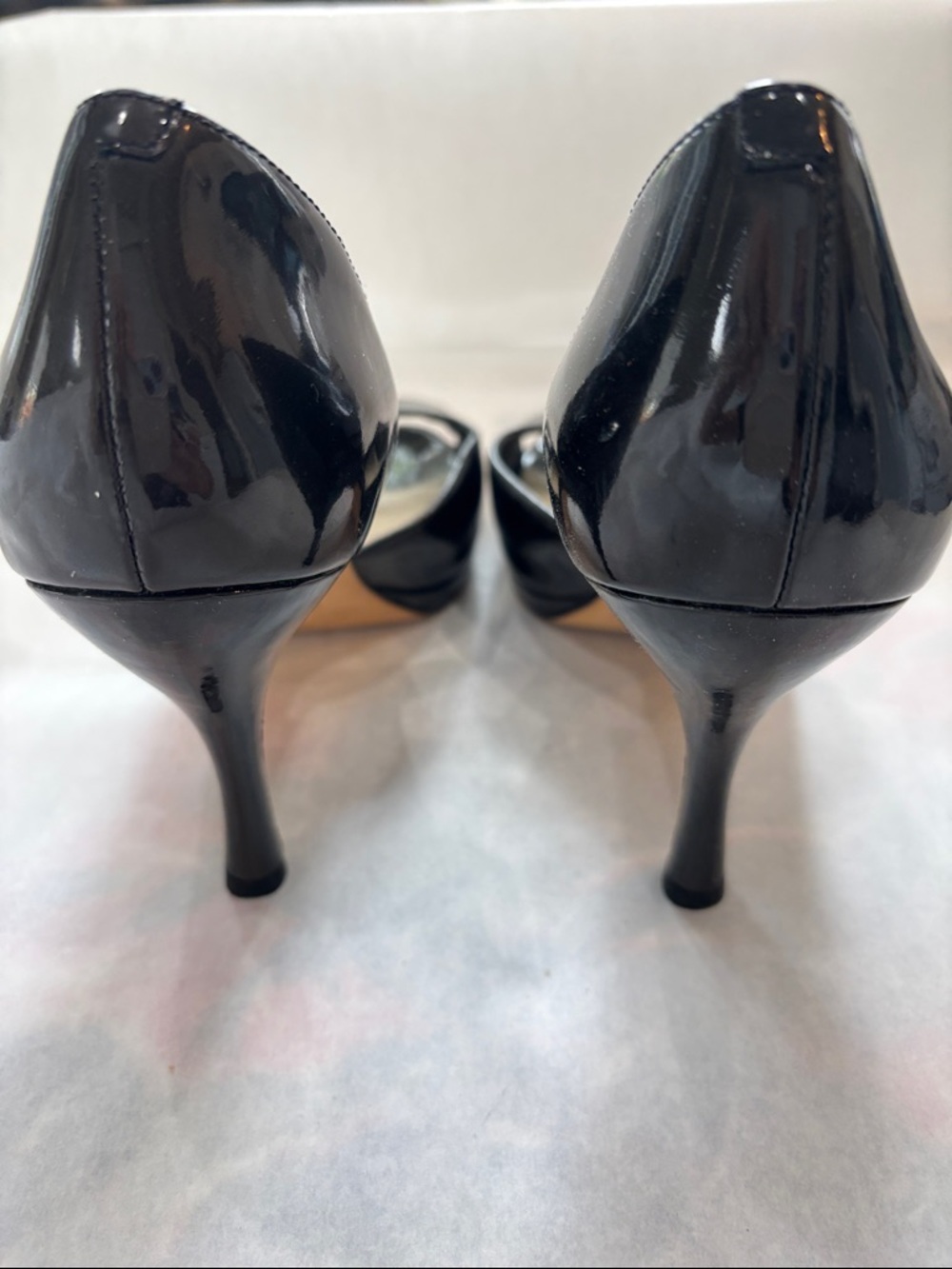 Via Spiga Black Patent Peep-Toe Stiletto Pumps - Picture 2 of 5